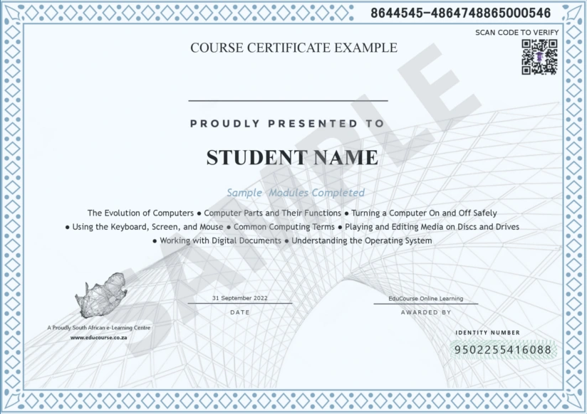 Microsoft PowerPoint course certificate sample